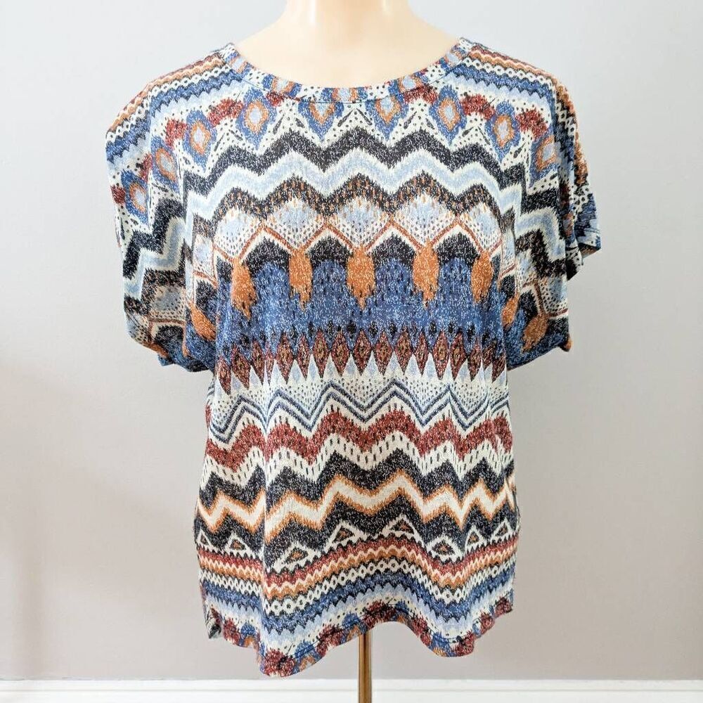 No Boundaries Tribal Print Lace Back Dolman Top